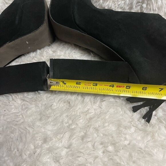 STEVE MADDEN Leather Black Suede Platform Heels ankle boots tassel accent SZ8.5 - Picture 9 of 14